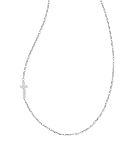 Cross Sterling Silver Inline Pave Necklace in White Topaz | Kendra